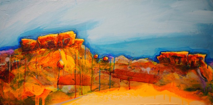 SOLD Cluster, Mt Magnet - Acrylic on Canvas 40.5x81cm