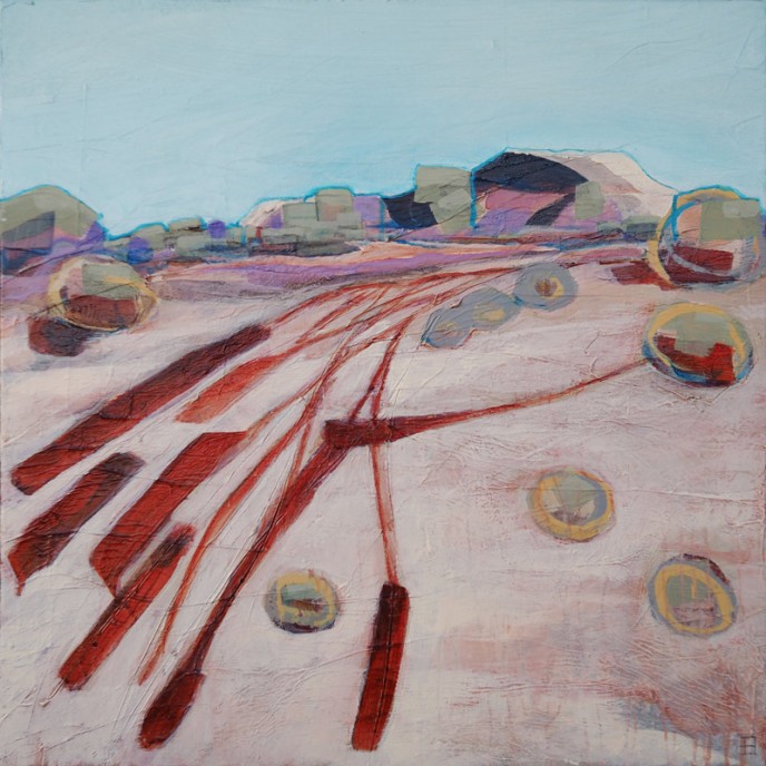 Tracks, Mt Magnet - Acrylic & Aerosol on Canvas 61x61cm